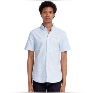 Farrah Men’s Brewer Slim Fit Organic Cotton Short Sleeve Oxford Shirt- Sky Blue